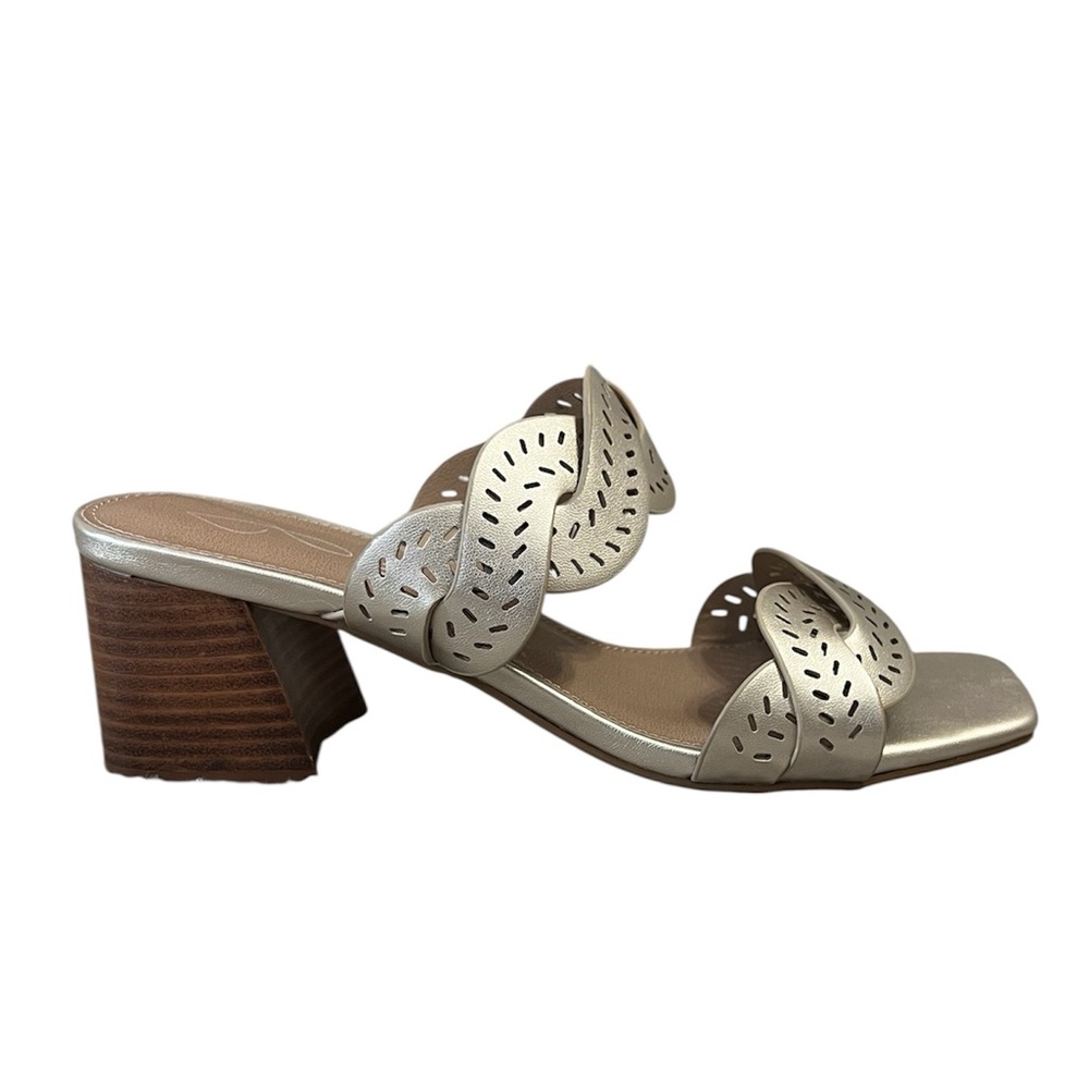 JOIE women’s society gold frost perforated straps bloc heel sandal size 8.5 EUC - Picture 4 of 9